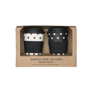 Bambu mugg 435ml med silikonlock 2-pack –  Hjärtan